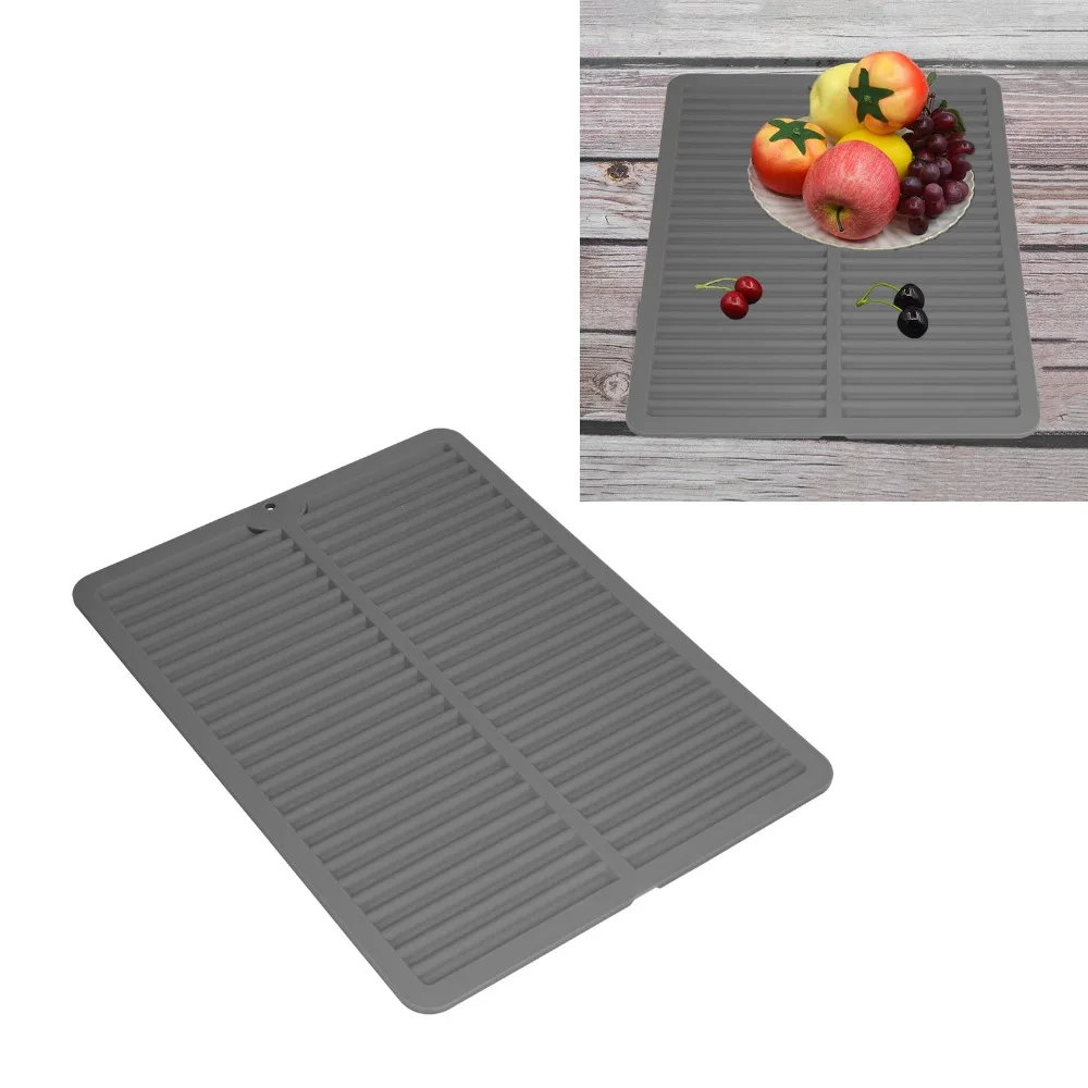 Food Grade Silicone Drain Mat Matte Non-slip Foldable Texture Water Draining Pad Soft Drainage Groove Heat Resistant Trivet