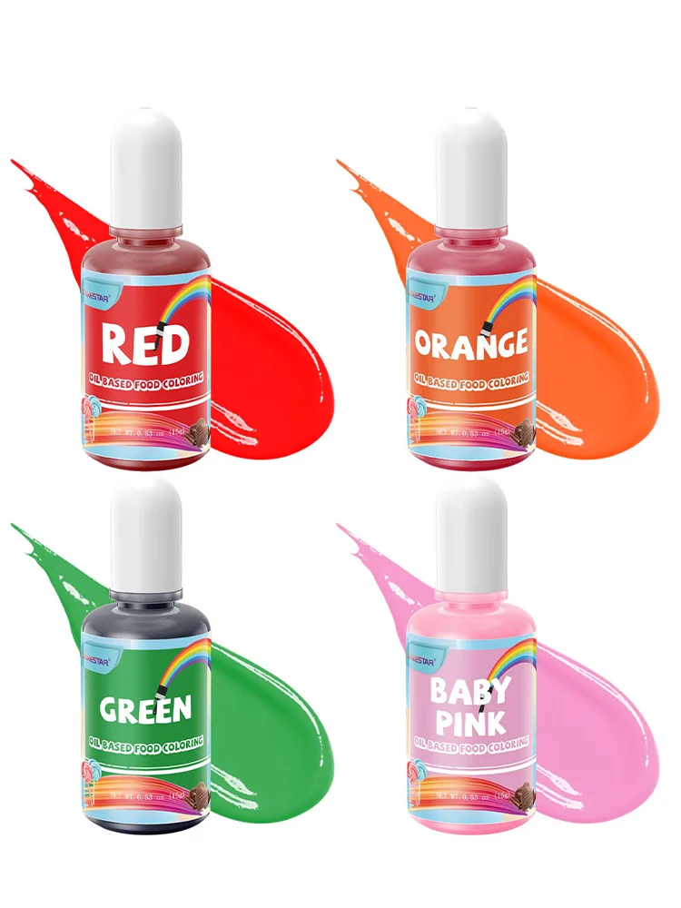 4 Colors Edible Oil Based Food Coloring Set 15ml Highly Concentrated Food Dye for Chocolate Cake Decorating Macarons Candy Melts Buttercream Baking Supplies
