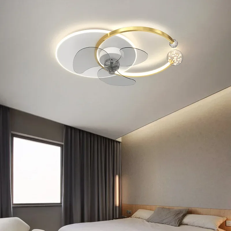 Ceiling fan new upgraded frequency conversion remote control room led modern simple atmosphere home light luxury bedroom light