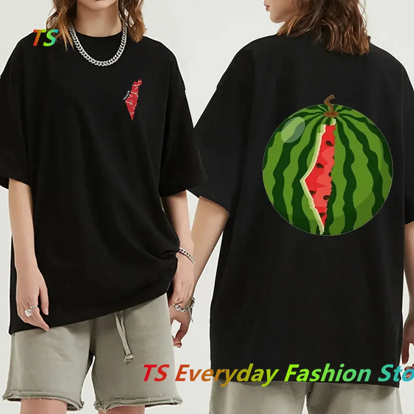 Funny Watermelon Double Sided Graphic T Shirts Men\'s Cotton T-Shirt Fashion Tops Summer Women Cotton T-Shirt Oversized Tees