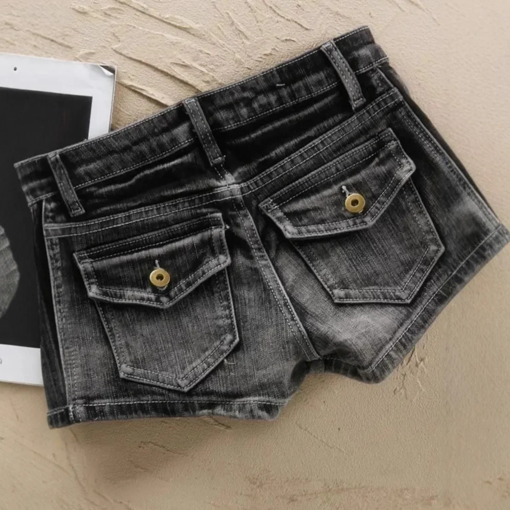 Pantalones vaqueros súper cortos de cintura baja para chica caliente de estilo americano pantalones cortos elásticos Vintage novedad de verano estilo adelgazantes pantalones resistentes al calor