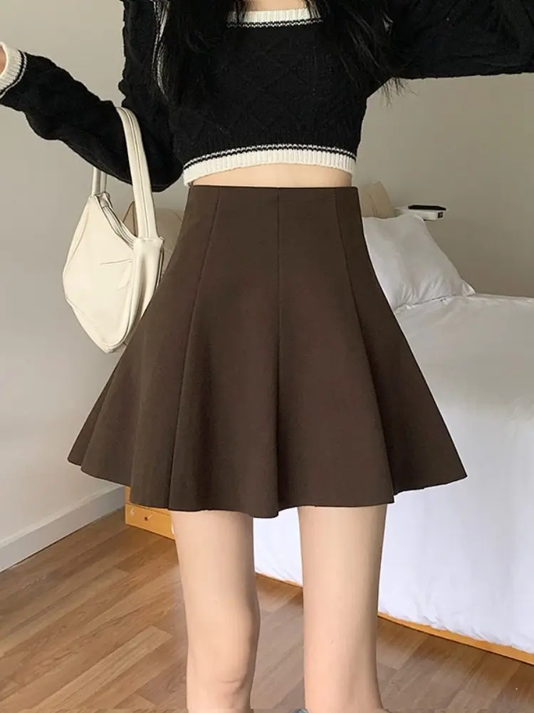 

High Waist Woolen Skirt Women's Autumn Winter New plus Size Slimming A-Line Crossbody Skirts Ele Anti-Light ort Skirt