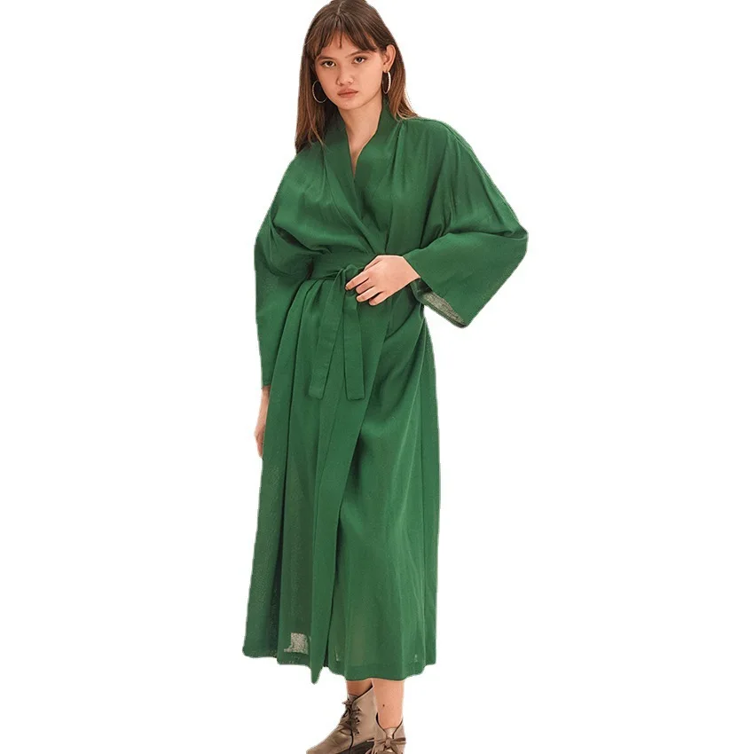 Sleepwear Cotton Light Robes For Coverage Mid-Calf Night Dress Women Robe With Sashes Long Sleeve Bathrobe Female Albornoces New