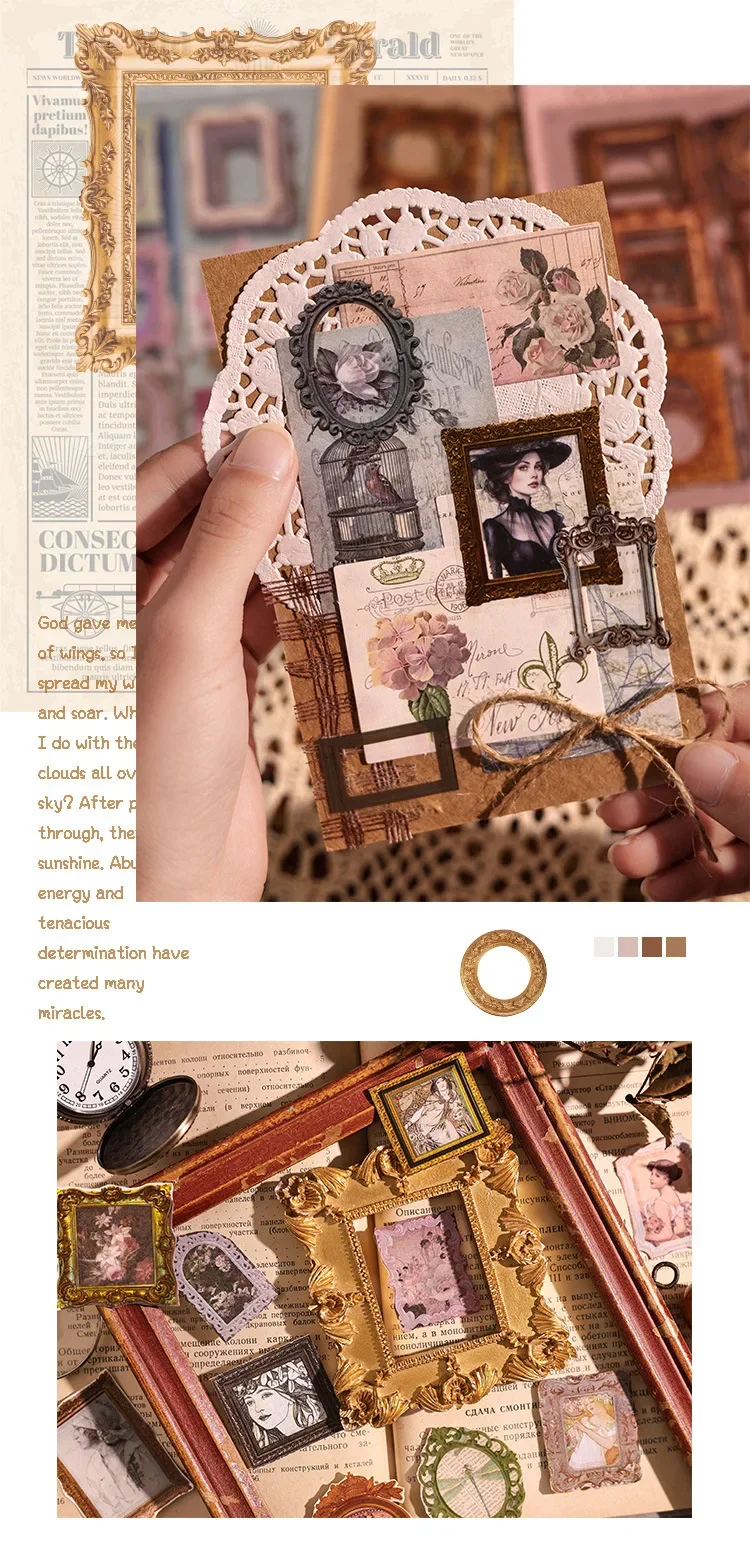 6 Sheets/pack Art World Waterproof PET Retro Frame Sticker DIY Creative Scrapbooking Junk Journal Diary Album Decoration Collage