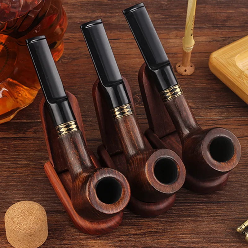 Beech Wood 9mm Filter Pipe For Cut Tobacco Bent Type Handle Handmade Smoking Pipe With Accessory Retro Gentleman Father\'s Gift