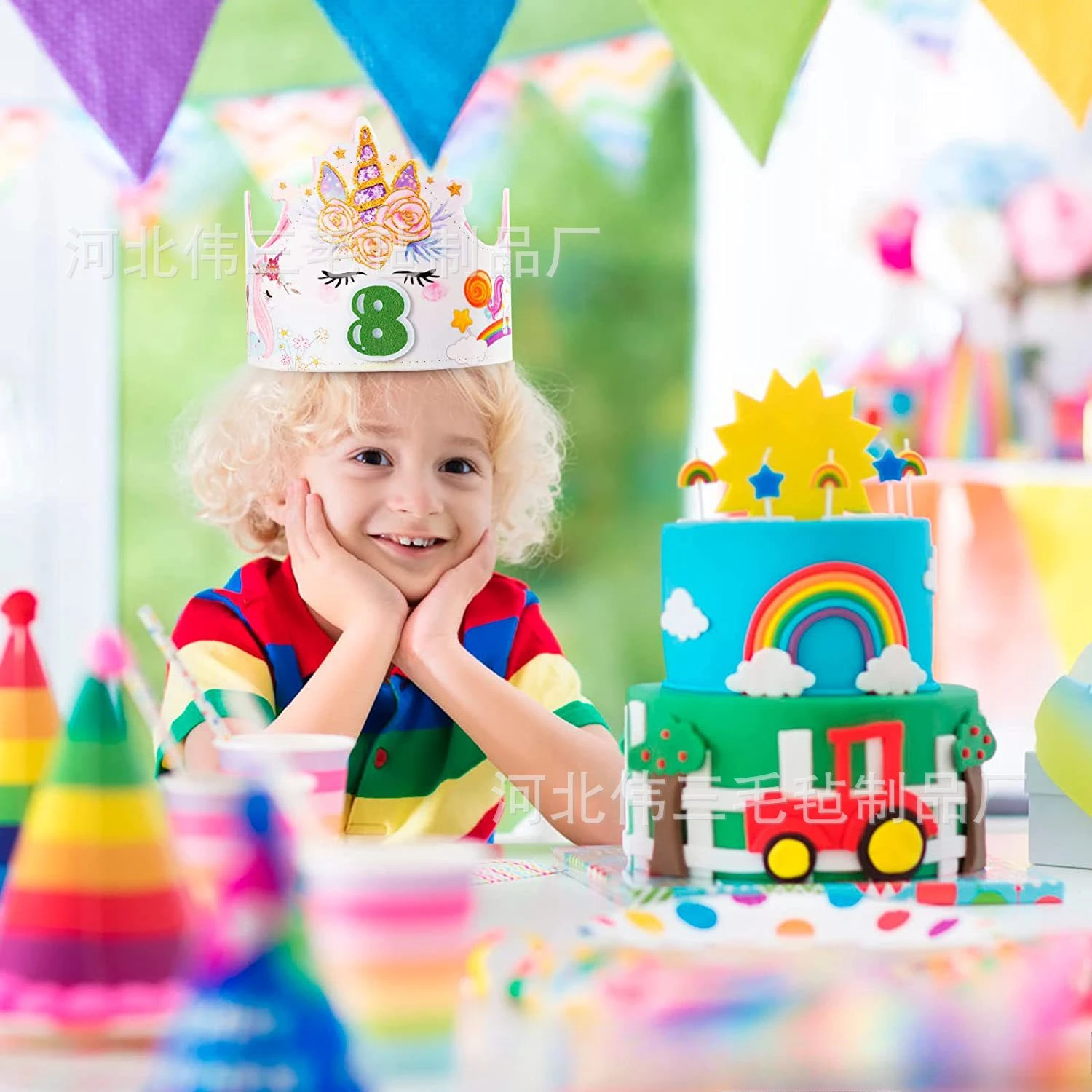 

Party Decorations Rainbow Unicorn Felt Comfortable Baby Birthday Hat Adjustable Celebrtion Durable Lightweight Crown Photo Props