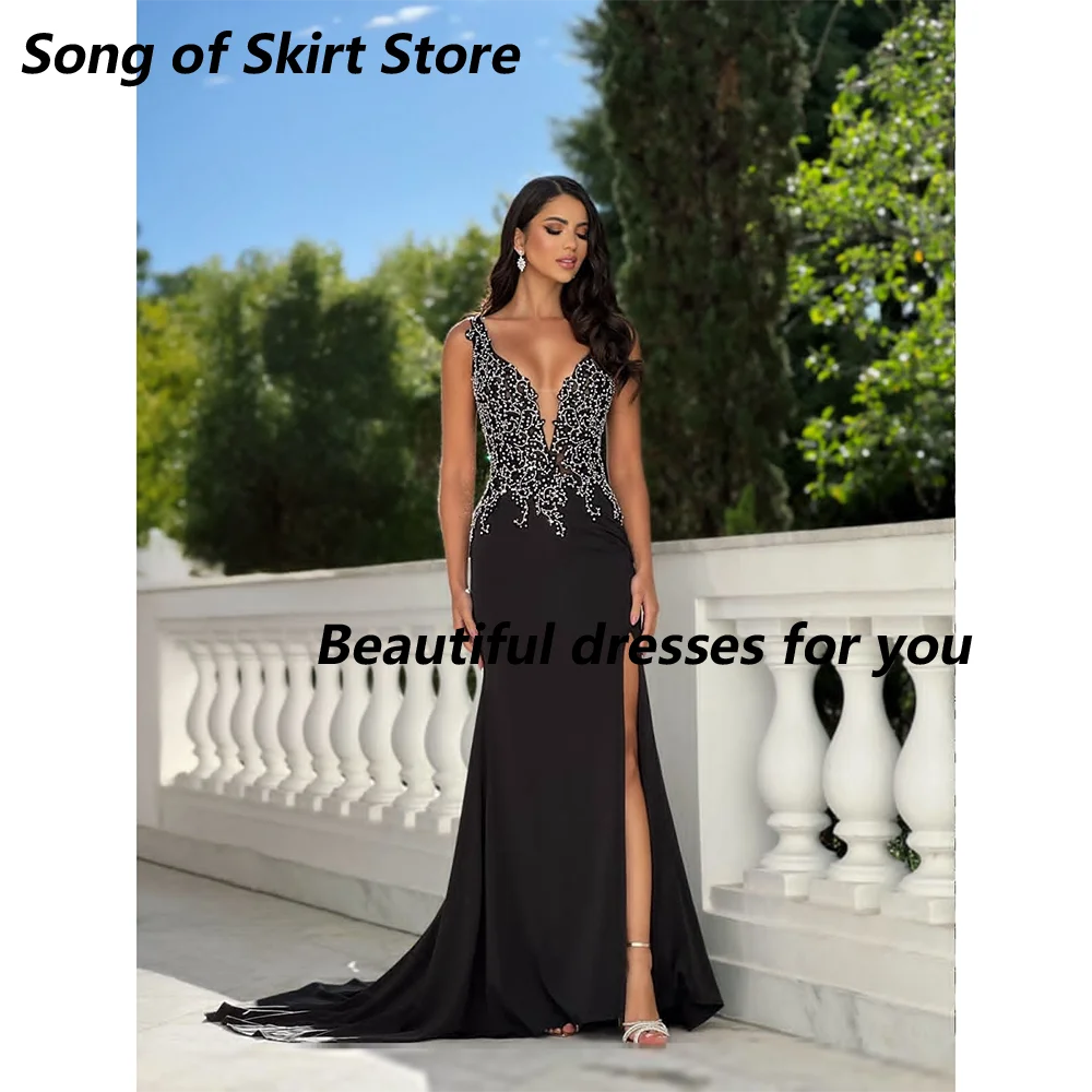 

Elegant Beads Long Prom Dresses for Women Girls V-Neck Mermaid Special Events Wedding Gala Evening Party Dress Customized