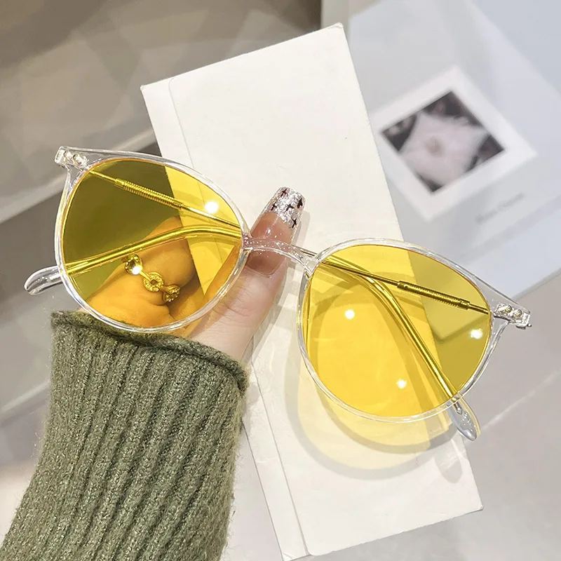 Driving Specific Night Vision Goggles with Round Frame and Natural Color, Anti High Beam Discoloration Glasses