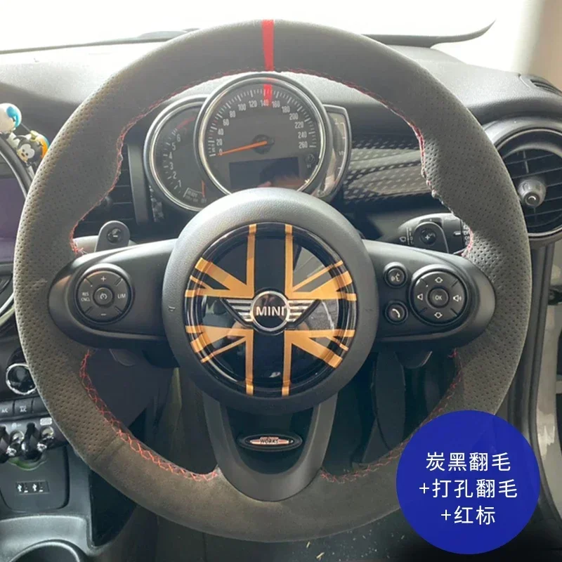 

Genuine Suede Leather Hand Sewn Car Steering Wheel Cover Customize Skidproof Slim Men Women For Mini Cooper Clubman Luxury Case