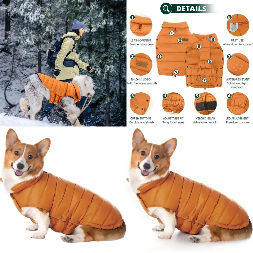 

Puffer Jacket for Dogs: Orange XL Winter Coat, Lightweight & Adjustable, Ideal for Cold Weather