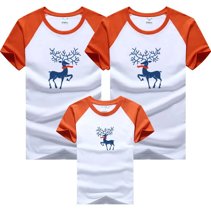 Christmas Family Matching Clothes Cute Deer Mom Dad Son and Daughter T-shirts Kids Couple Tees