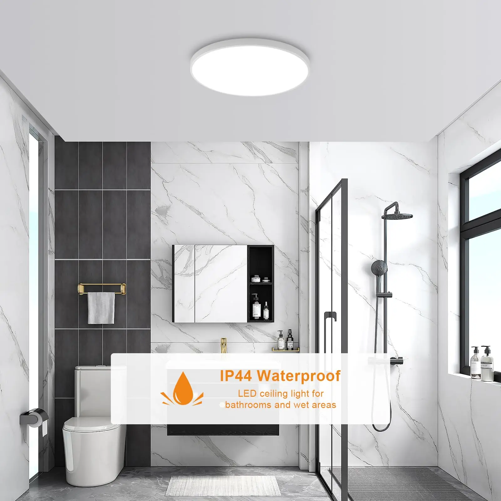 ضوء السقف LED Ø27cm، 24W 2400LM مصباح السقف، IP44 LED ضوء سقف الحمام، 6500K تركيبات الإضاءة البيضاء لغرفة النوم، الحمام #2