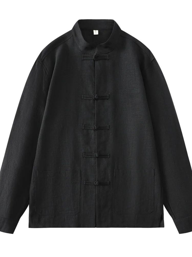 

Элитная мужская льняная рубашка с длинным рукавом в новом китайском стиле, из хлопка и льна, для делового образа, дышащая, тонкая, всесезонная.