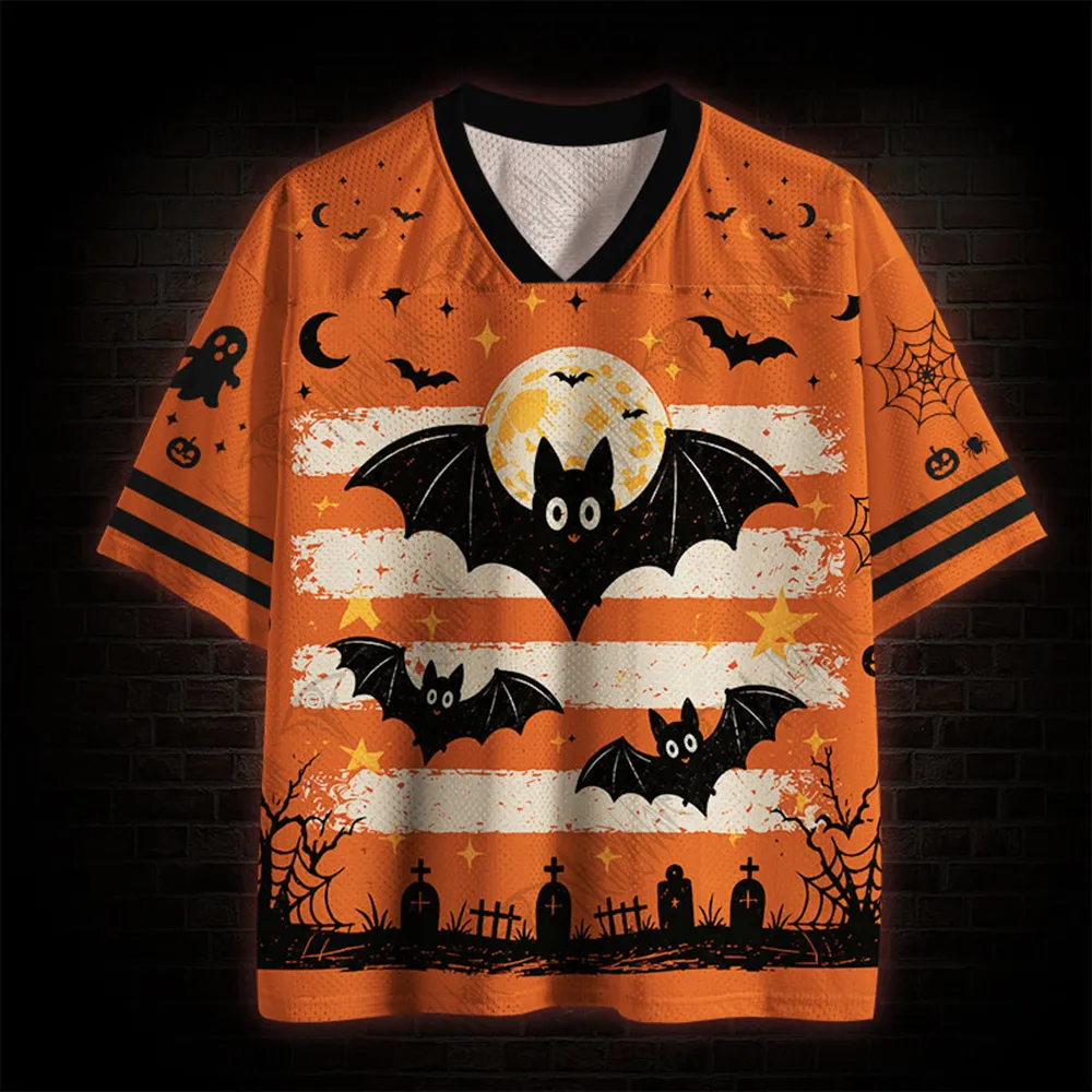 Halloween Limited V-Ausschnitt Kurzarm-Shirt, Horror-Nacht-Kürbiskopf Kurzarm-Shirt, Trendige Sportbekleidung, Vollbedrucktes T-Shirt – Detail 4
