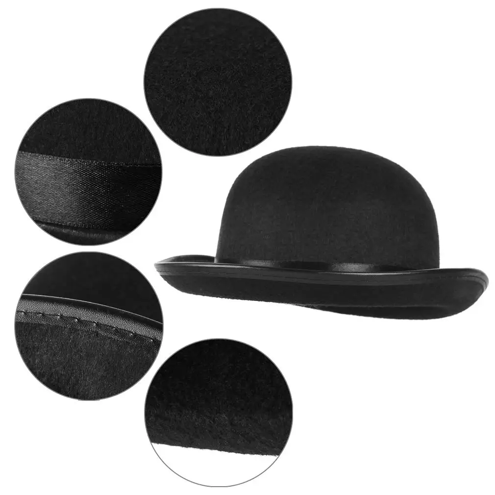 GEMVIE Classic Black Felt Derby Hat Lightweight Bowler Hat Novelty Costume Hat for Party Dress Ups