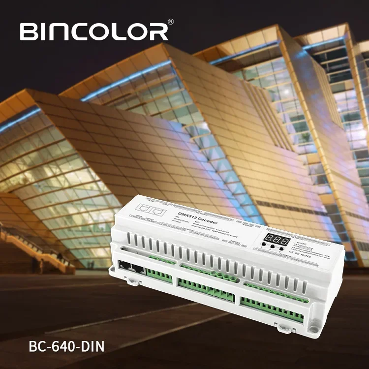 DC 12V-24V 3A*32CH 40CH DIN Rail DMX Decoder CV PWM RJ45 8-bit,16-bit DMX512/1990 Single color CCT RGB RGBW LED Controller