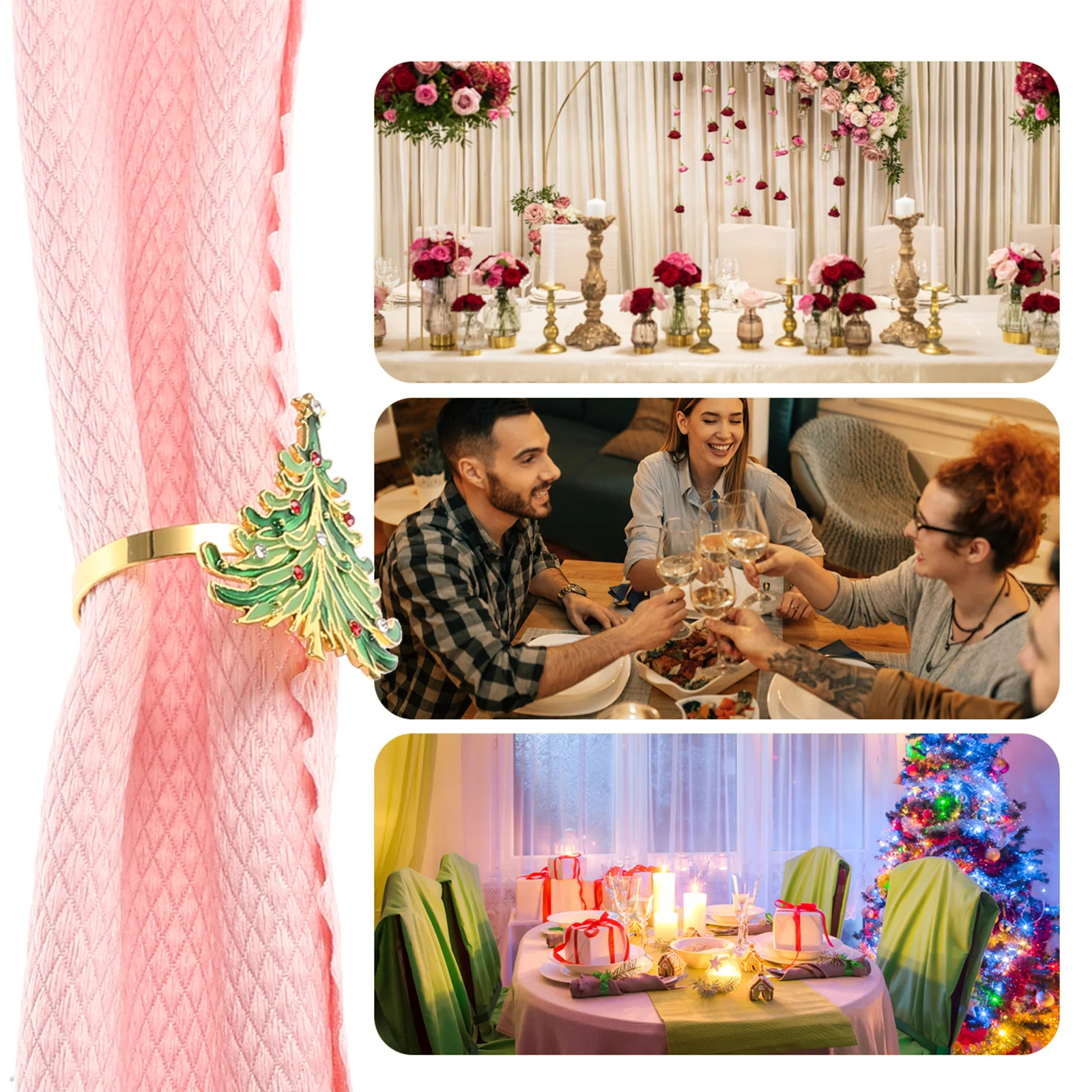 

6Pcs Decorative Napkin Holders Sturdy Lightweight Xmas Napkin Rings for Parties Weddings Holidays Home Hotel Cafe Decoration