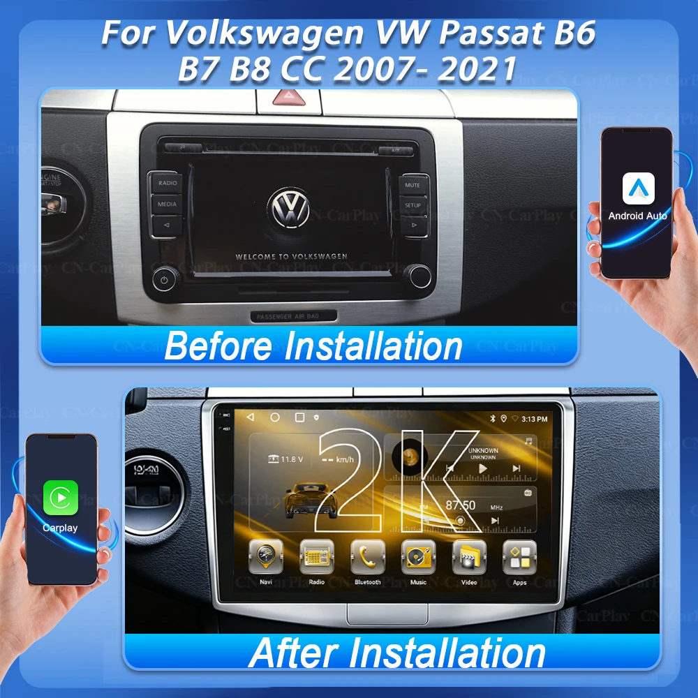 ndroid 16 For Volkswagen VW Passat B6 B7 B8 CC 2007- 2021 AMultimedia Video Player Carplay Intelligent System Wifi 5G 8 Core GPS