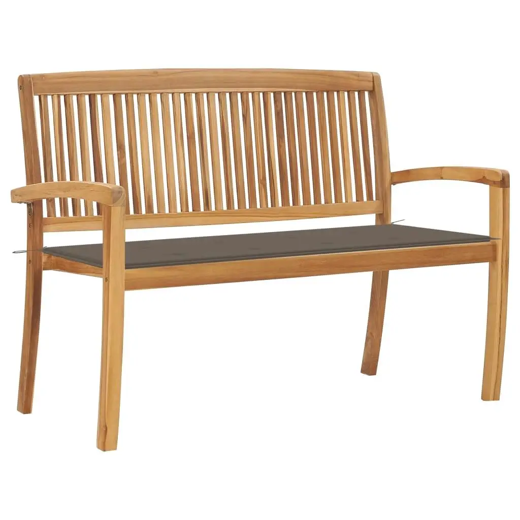 50.6 Solid Teak Wood Stacking Patio Bench with Cushion - Outdoor Furniture