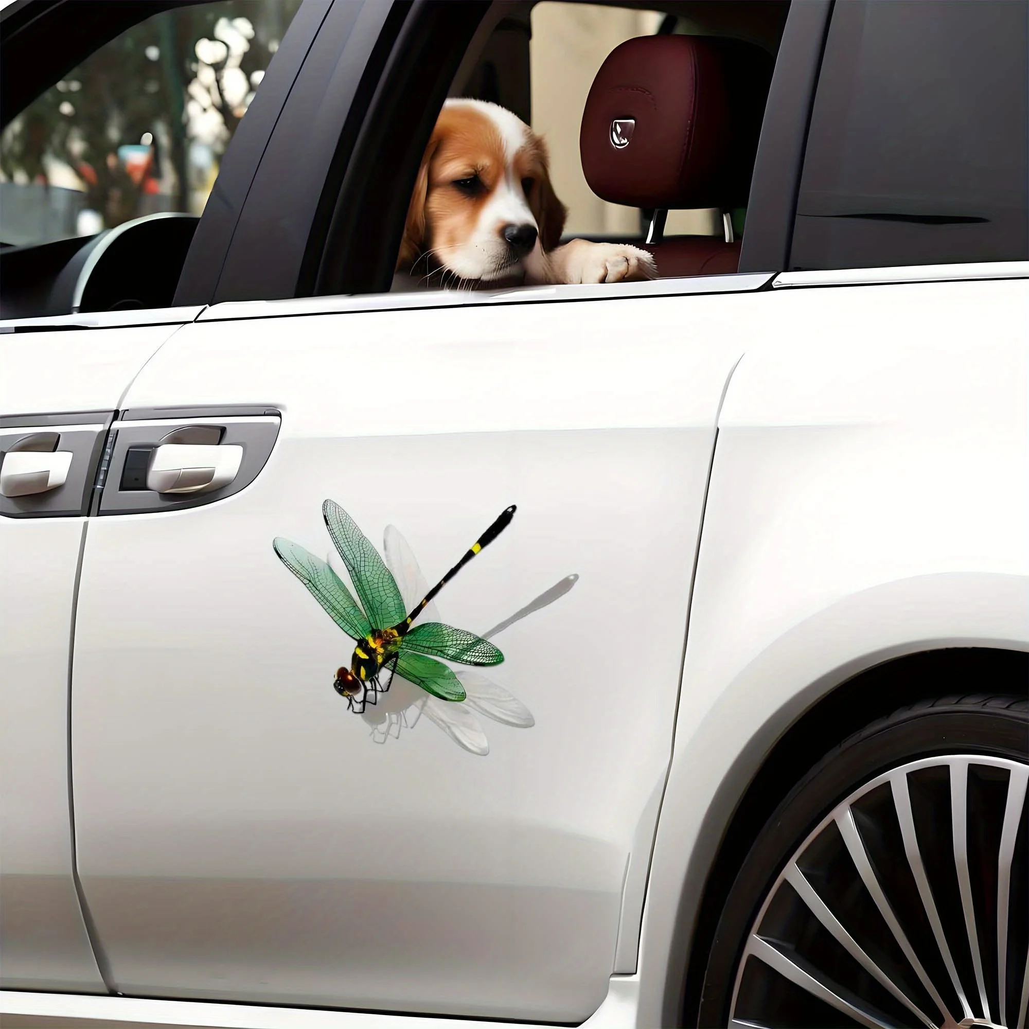 

1set Green Dragonfly Vinyl Sticker, Creative Decorative Decal with Anti-Collision Warning Function for Car Body