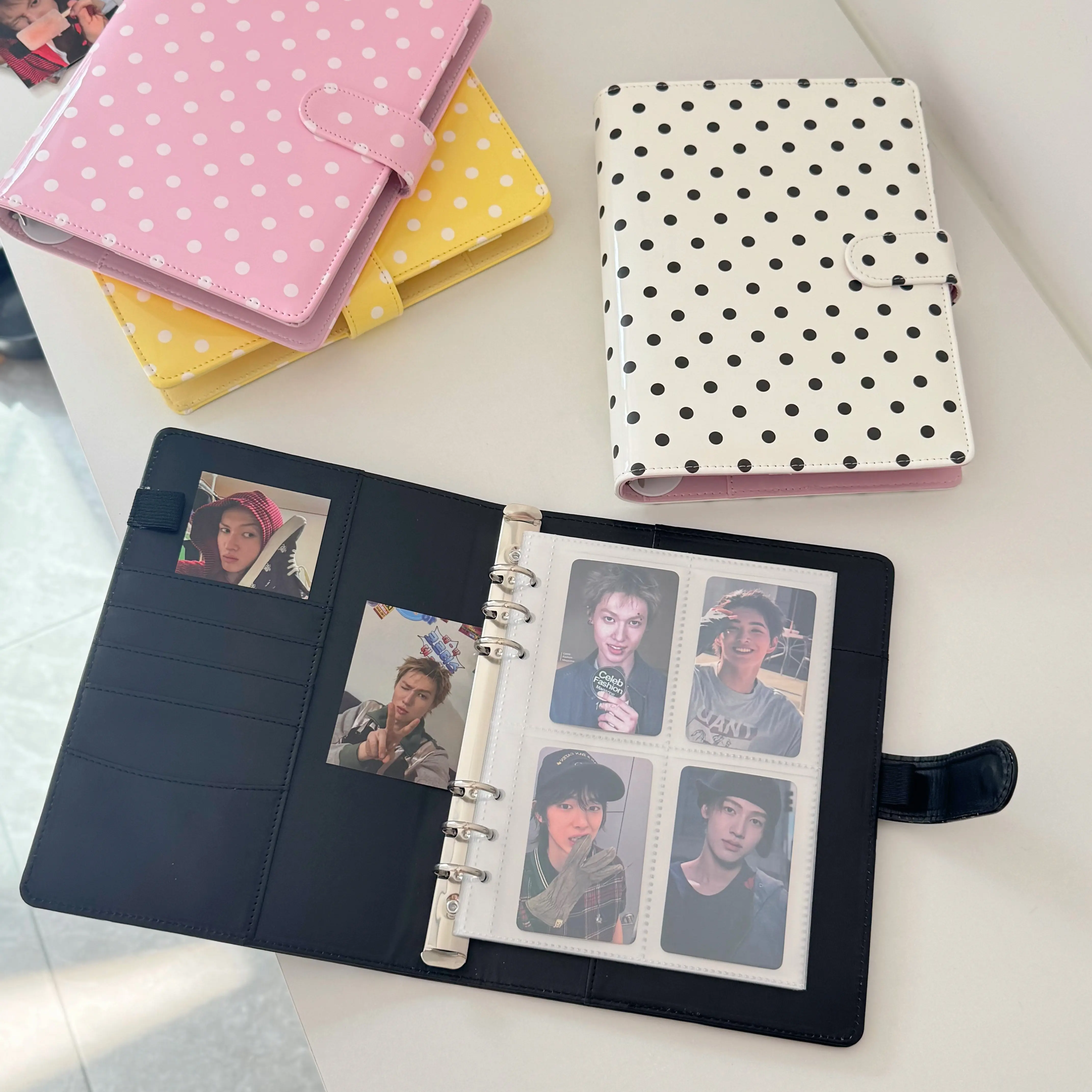 MINKYS Polka Dots PU-Leder A5 Kpop Fotokarten-Sammelmappe Idol-Fotokartenbuch Idol-Aufbewahrungsalbum