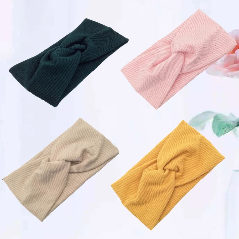 

4Pcs Yoga Head Wrap Cotton Knot Headband for Women Elegant Hair Accessory Party Daily Wear Blackish Beige Pink