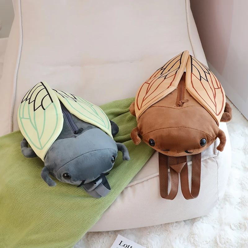 Cute Lifelike Cartoon Insect Beetle Cicada Plush Doll Backpack Brown Green Insect Animal Soft Plush Toy Gift For Boys And Girls