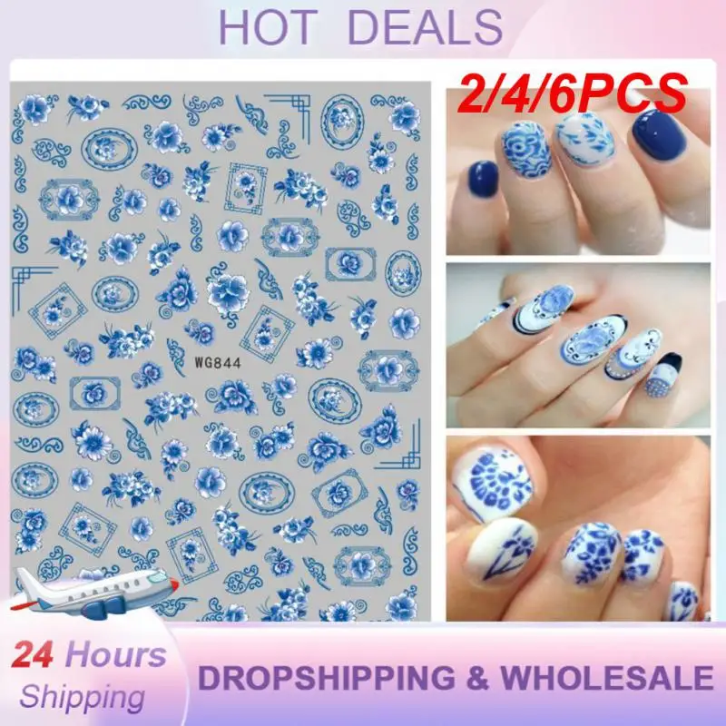 2/4/6PCS Frame Unique High-quality Stylish Must-have Vibrant In-demand Elegant Floral Decals Floral Nail Art Flowers Elegant