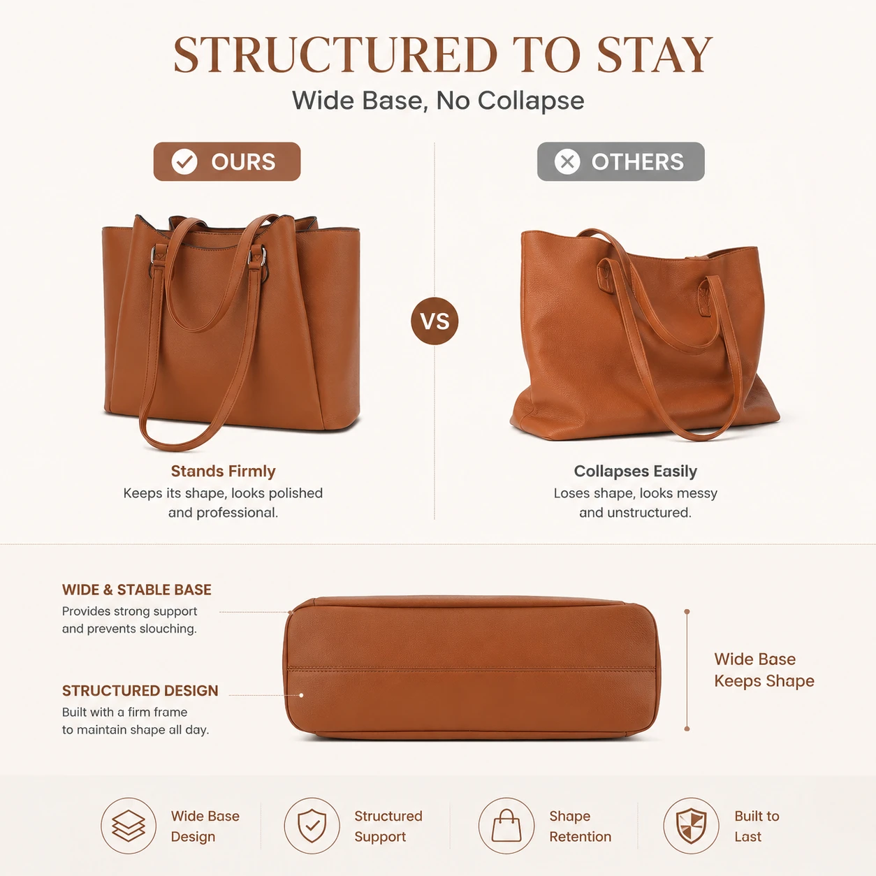 Tote Bag for Women, Large PU Leather Shoulder Handbag with Pouch, 13.5 Inch Laptop Work Travel Shopper Purse, Brown Office Use view 5