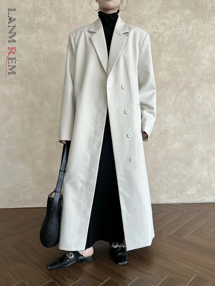 

[LANMREM] Elegant Long Blazers For Women Notched Single Breasted Office Lady Coat Temperament Outwear 2024 Autumn New 26C422