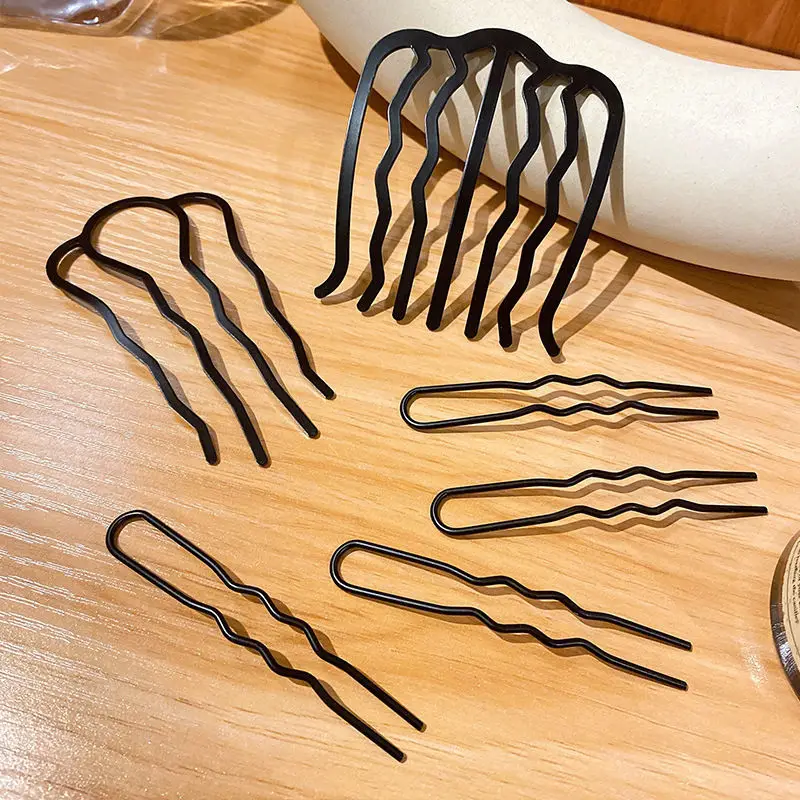 Black Metal Hair Fork Clip Women Hair Pin Combs Messy Bun Hairpin Clip Side Combs Updo Sticks Hair Styling Tool