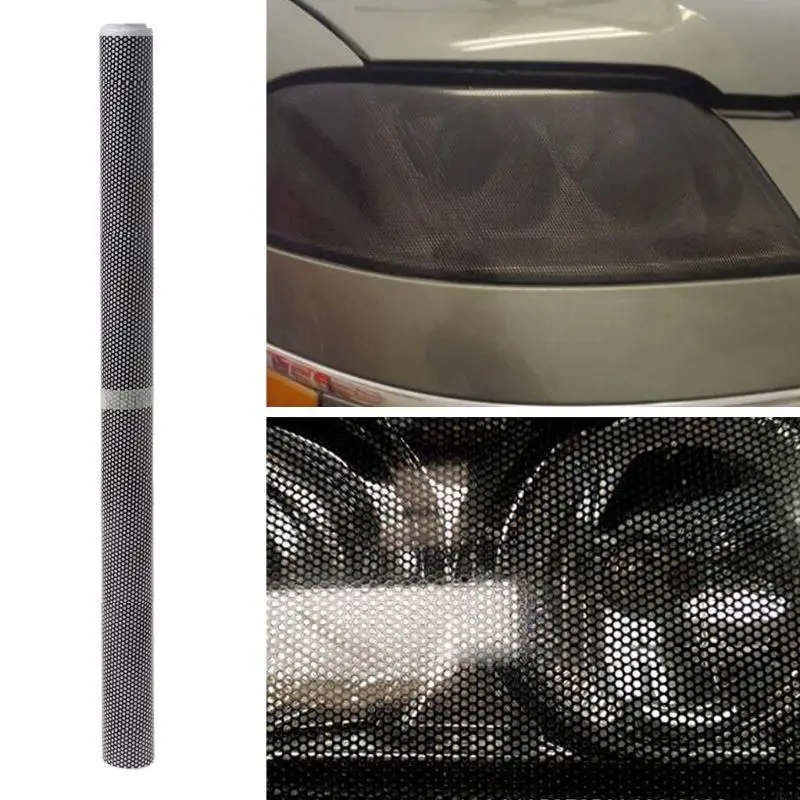 

U2JA Black Perforated Headlight Wrap Self-Adhesive Cover 50x106cm Car Light Protective Film Sticker