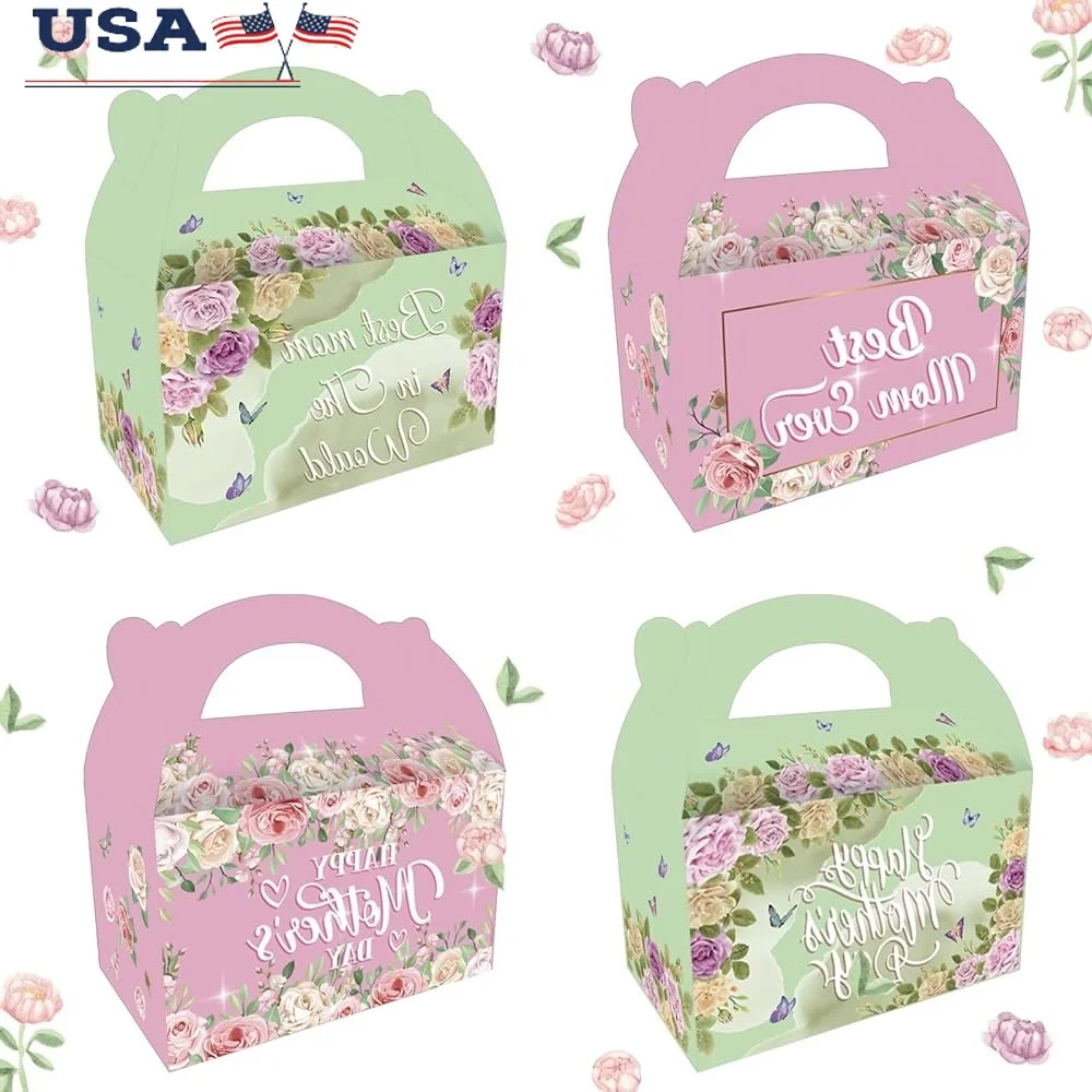 16 Uds. Cajas de recuerdos para el día de la madre, cajas de golosinas florales, suministros para fiesta de graduación, bolsas de regalos, cajas de dulces con diseño de oro negro