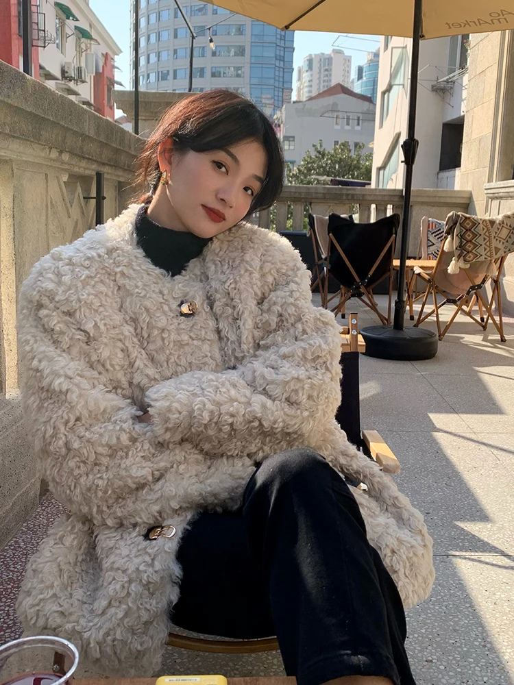 

Женская куртка из меха ягненка, зимняя теплая дизайнерская верхняя одежда Sensation, Sli Commute Sle, полиэстер, смесь шерсти, Long Sve