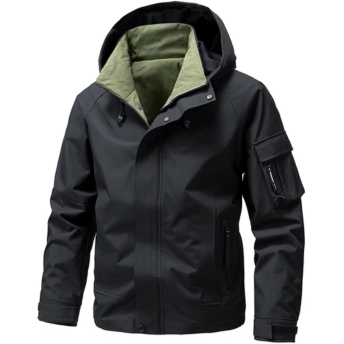 Imagen 2 del producto Chaquetas Softshell para hombre, chaqueta impermeable con cremallera y capucha, abrigos con bolsillos con cremallera, ropa para senderismo y acampada para hombre 2025