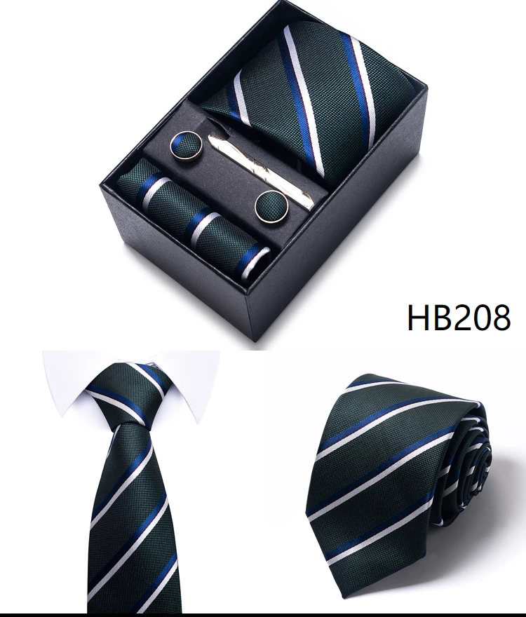 Krawatte Taschentuch Manschettenknopf Set für Männer Krawatte Urlaub Geschenkbox Blau Gold Anzug Zubehör Schlanke Hochzeit Gravatas – Detail 14