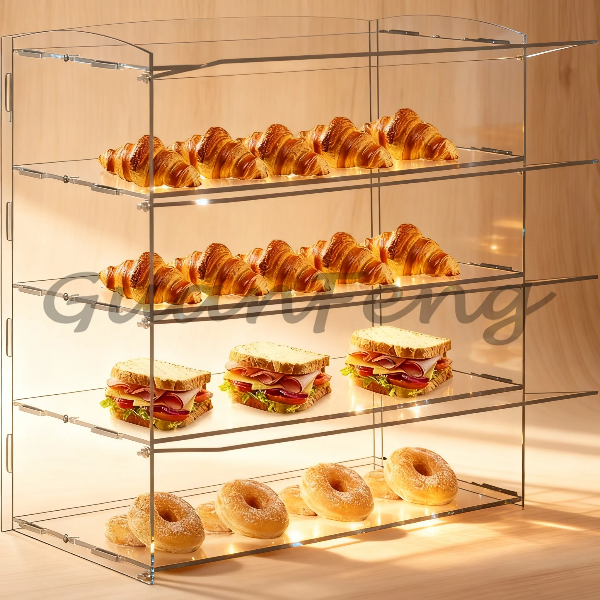 4 Layer Transparent Acrylic Display Cabinet, Commercial Countertop Pastry Rack for Donut, Cookie and Dessert Bakery Display