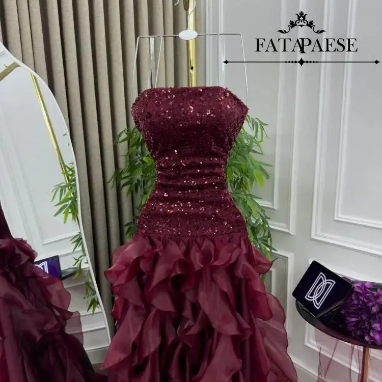 FATAPAESE Aangepaste Strapless Mouwloze Pailletten A-lijn Luxe Avondjurken 2025, Vrouwen Speciale Feestkleding Formele Toga