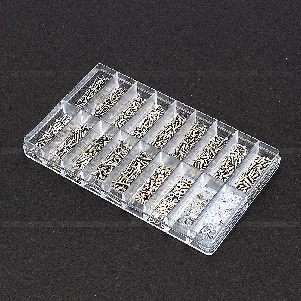1 scatola multi-dimensione confezione da 1000 pezzi di alta qualità in acciaio inossidabile e plastica micro piccole viti kit di assortimento di dadi parti di orologi in vetro