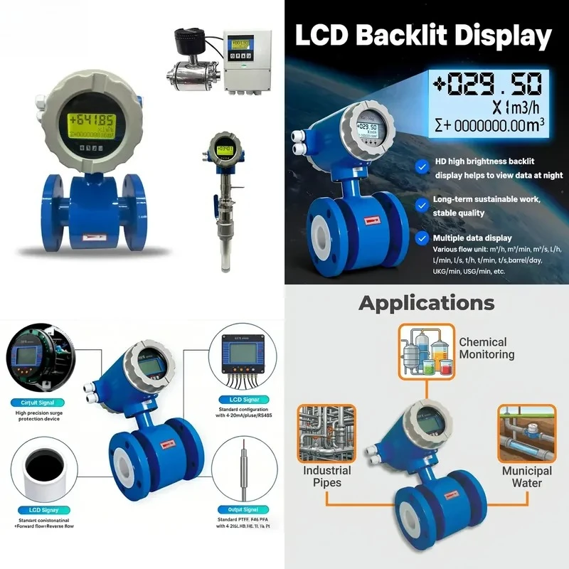 Integrated Magnetic Electromagnetic Flow Meter DN150 2-inch High Accuracy 4-20mA RS485 Digital Liquid Water Measurement