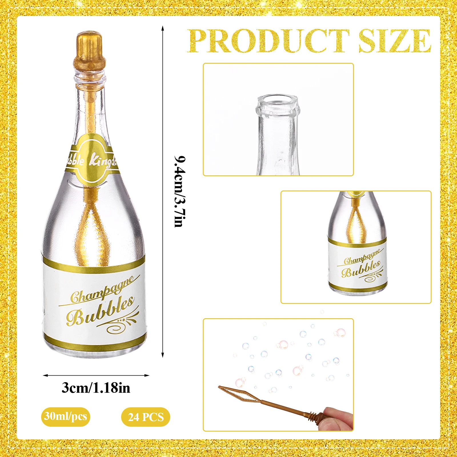 Set di bolle di champagne per matrimonio da 24 pezzi, bolle di nozze con bacchette, bolle di nozze sfuse per bomboniere per ospiti, mini tubo di bolle