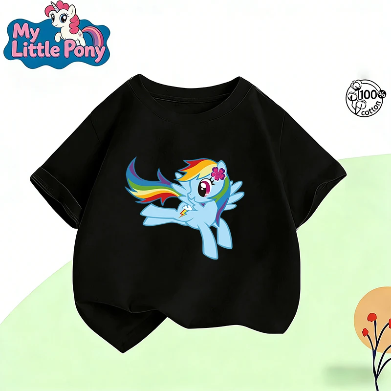 

Детская футболка Xiaoma Baoli с красочным рисунком единорога и мультяшным принтом, хлопковый топ с круглым вырезом для родителей и детей, топ с короткими рукавами