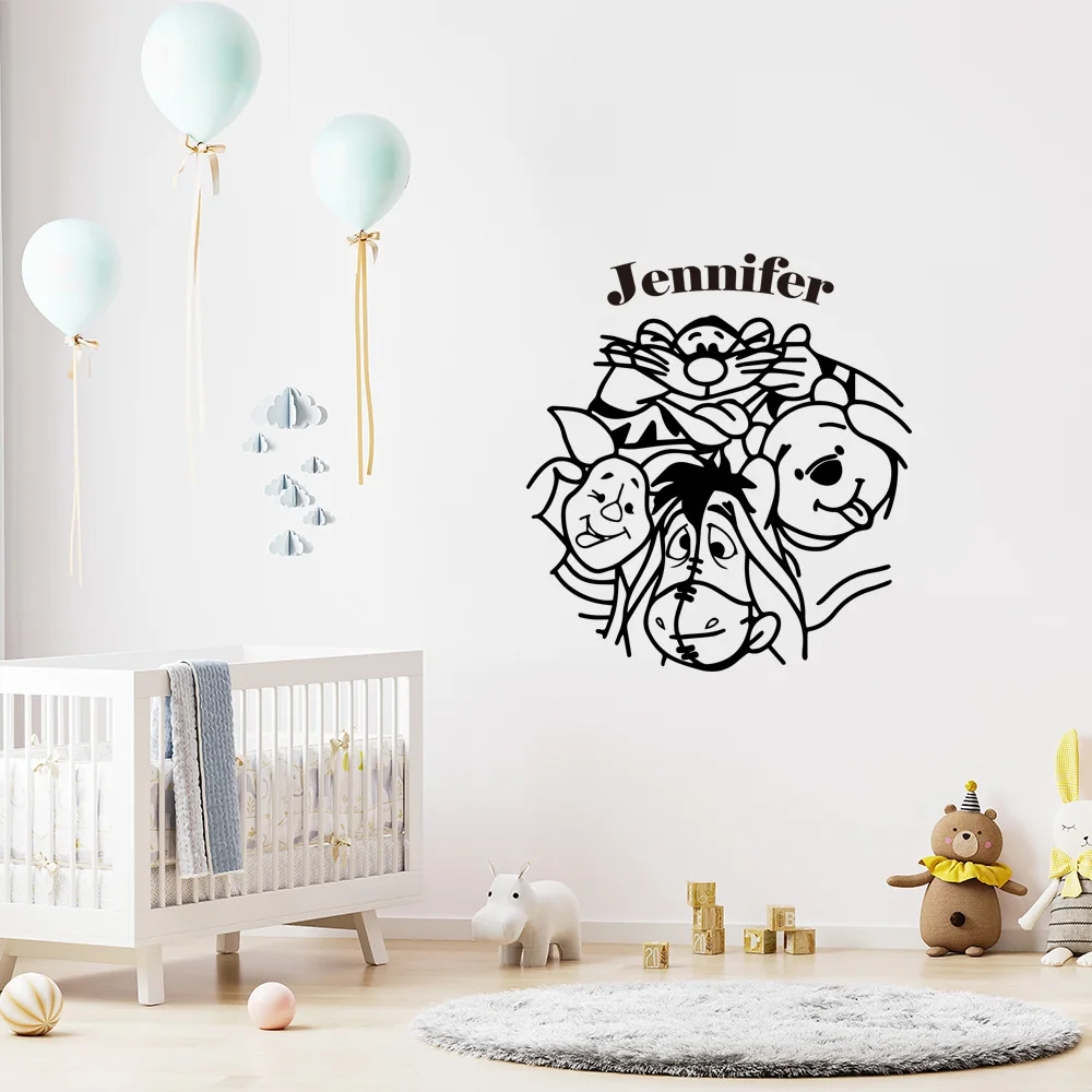 

1 pc new cartoon animals customize name Art Decal Wall Stickers Pvc Material for kids room Wall Stickers Waterproof Wallpaper