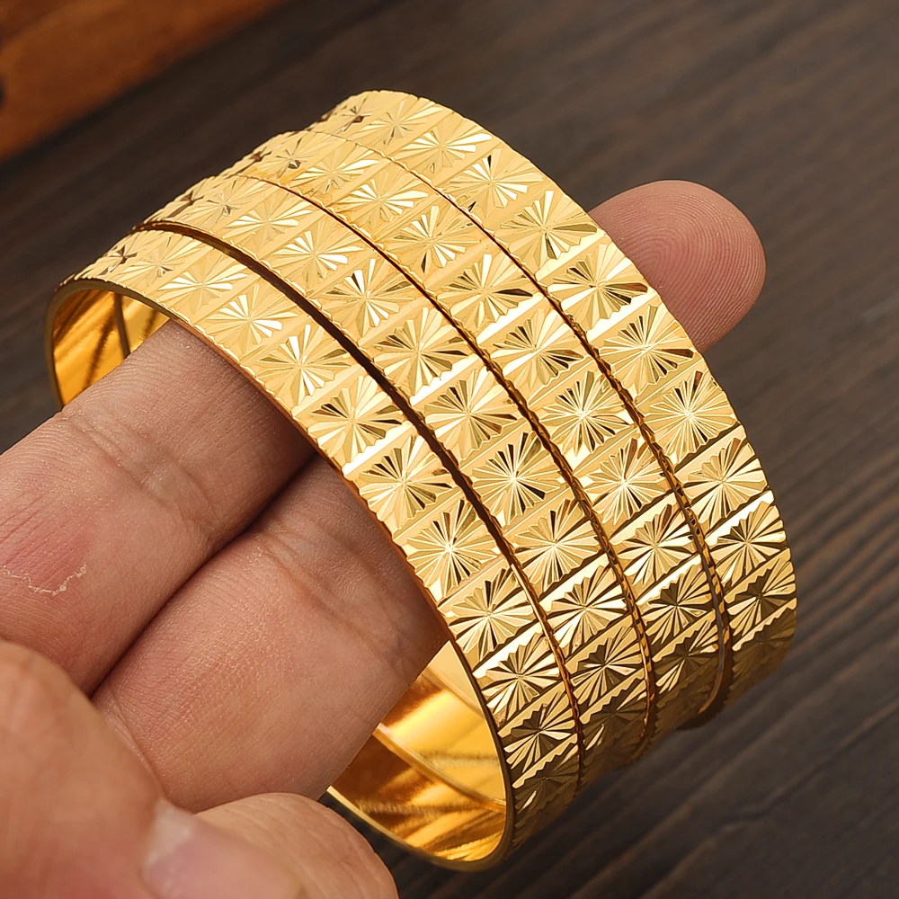 8MM Width 65MM Inner Gold Plated Bangle for Women Dubai Bride Wedding Ethiopian Africa Bangle Jewelry Gold Charm Party Gifts