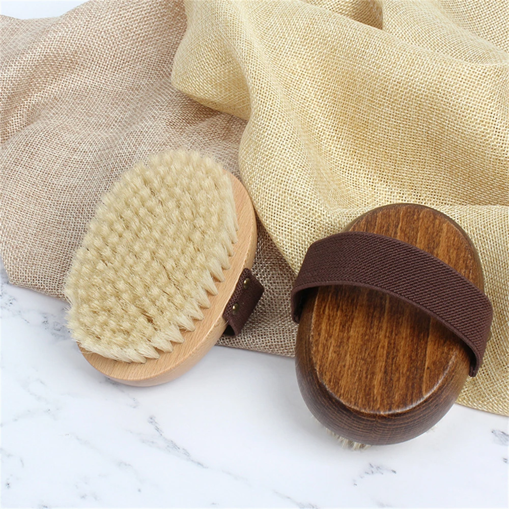 Natural Wood Bristle Bath Brush Soft Wet Dry Body SPA Massager Brush Household Practical Skin Exfoliates Body Cleaning Brush