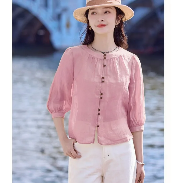 

Женская длинная свободная повседневная одежда из желтого льна и льна, лето 2023, новый модный универсальный топ Quali, женская одежда