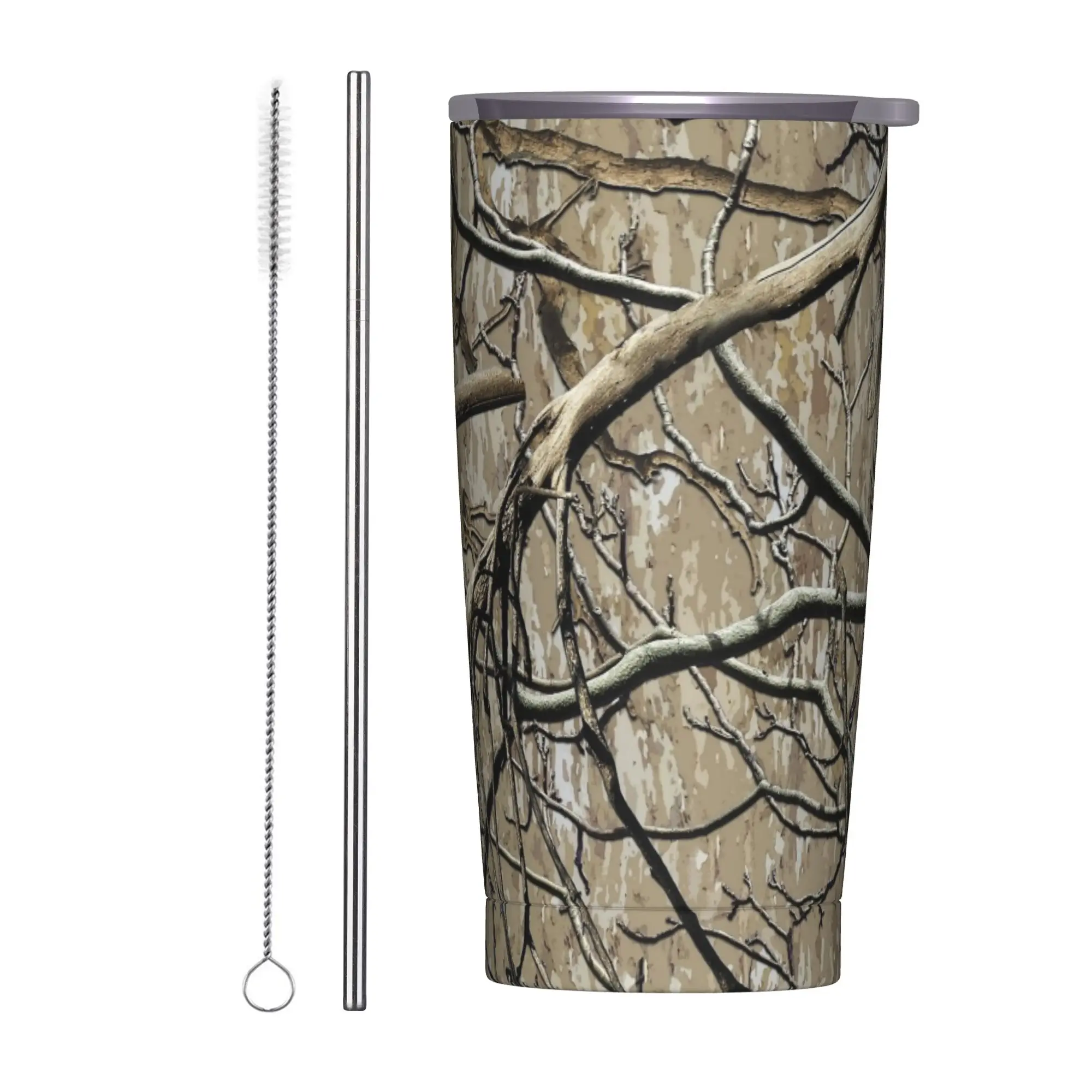 Camouflage Camo Tumbler Vacuum Insulated Real Tree Coffee Cups with Lid Straw Travel Outdoor Mugs Hot Cold Drink, 20oz