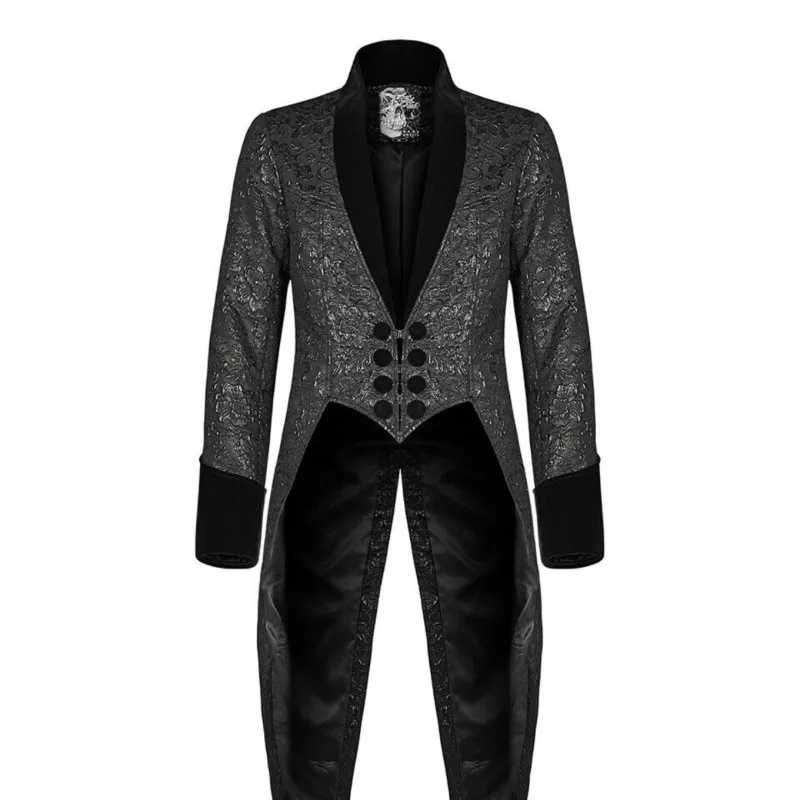 

2024 Fashion Men's Gothic Steampunk Tailcoat Jacket Black Brocade Wedding Jacquard Coat