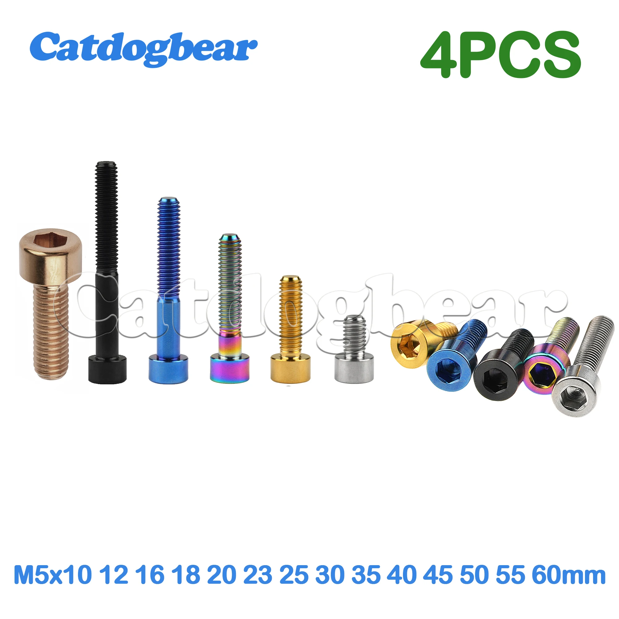 

Catdogbear 4PCS Titanium Bolts M5x10 12 16 18 20 23 25 30 35 40 45 50 55 60mm Allen Stigma Head Screw for Bike Disc