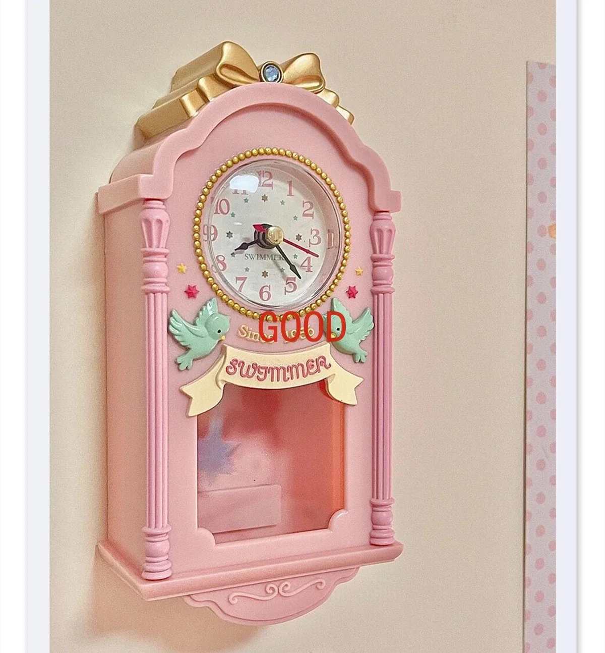 Pink Cute Wall Clock, Bird Time Bell, Swing Alarm Watch, Home Art Decor, Cartoon Living Room Clock, Girl Gift